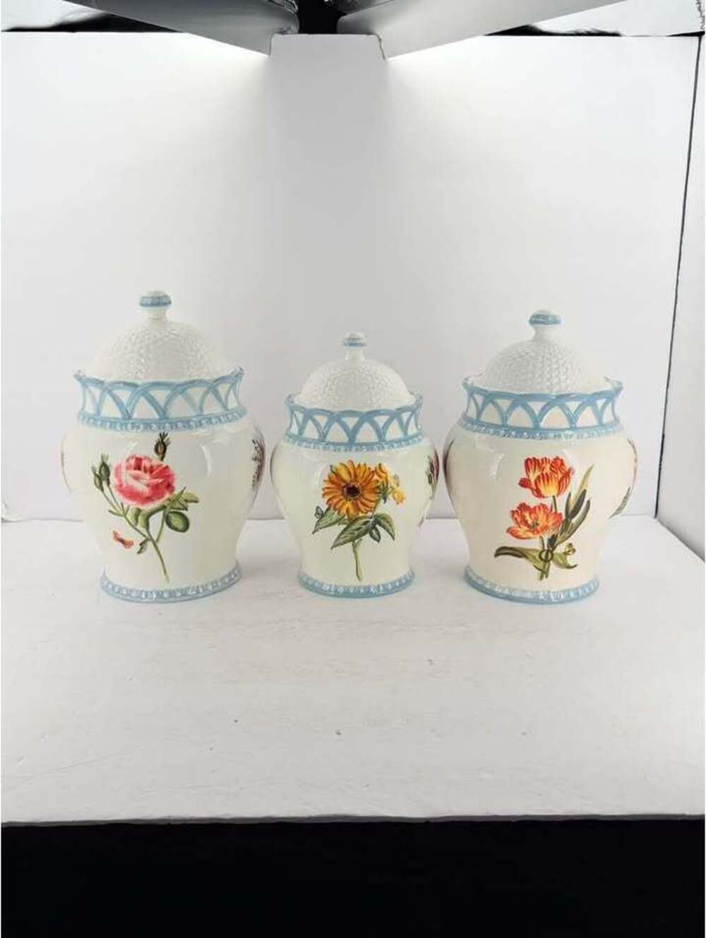 Vintage Floral Ceramic Kitchen Canisters - Set of 3